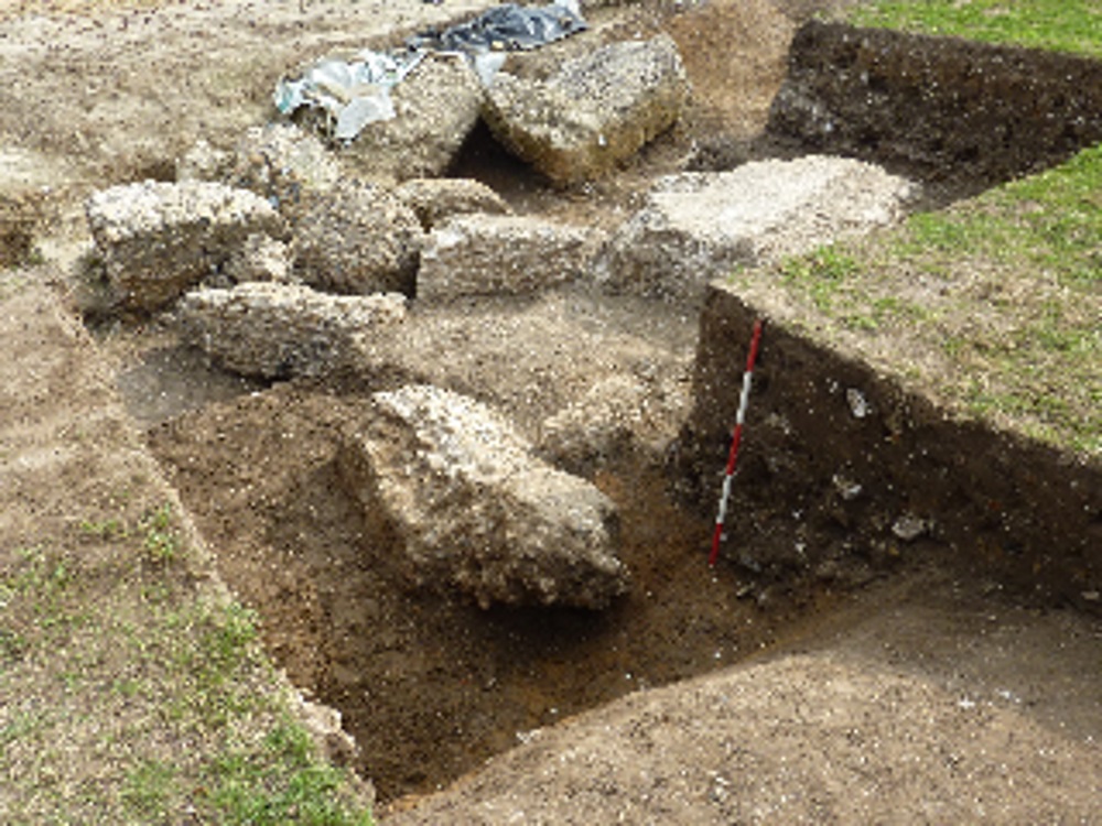 Some of the large pieces of flint masonry found buried at Beauchamps.