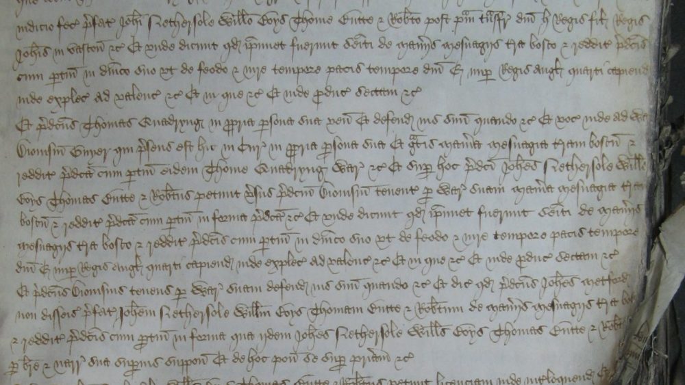 A contemporary record of the legal proceedings to regain possession of“the manors of Fredeuyle and Beauchamp’