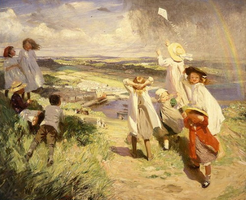 Flying the kite, over Newlyn by Laura Knight