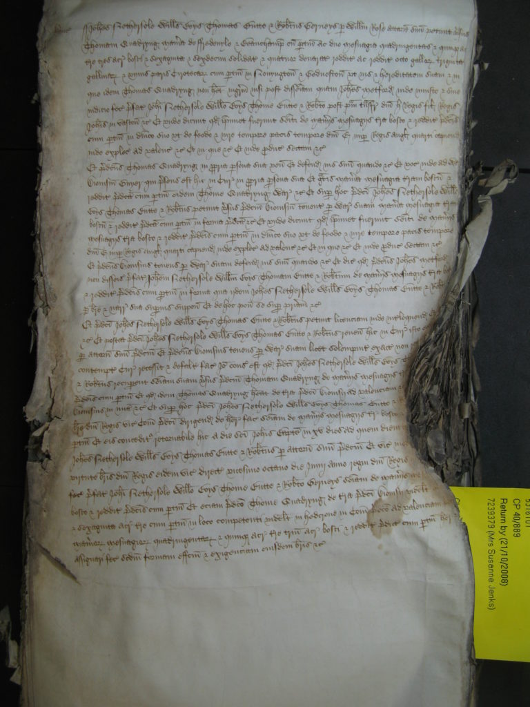 1483 Court of Common Pleas record:Trinity Term of the Law Courts [June and July].  John Nethersole, William Boys, Thomas Butte and Robert Gerneys  legal proceedings  to regain possession of “the manors of Fredeuyle and Beauchamp’ ect”.