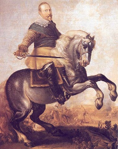 The Lion of the North: Gustavus Adolphus depicted at the turning point of the Battle of Breitenfeld (1631) against the forces of Count Tilly